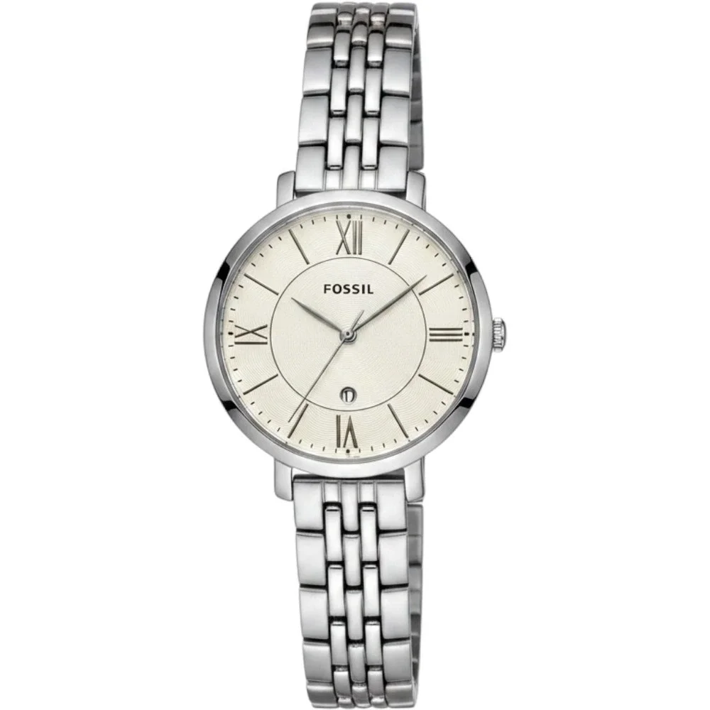 Fossil Jacqueline ES3698 Silver Stainless Steel Cream Dial Date Analog Watch